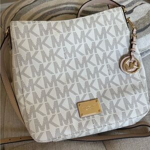 Michael Kors Cream and Gold Logo Shoulder Bag